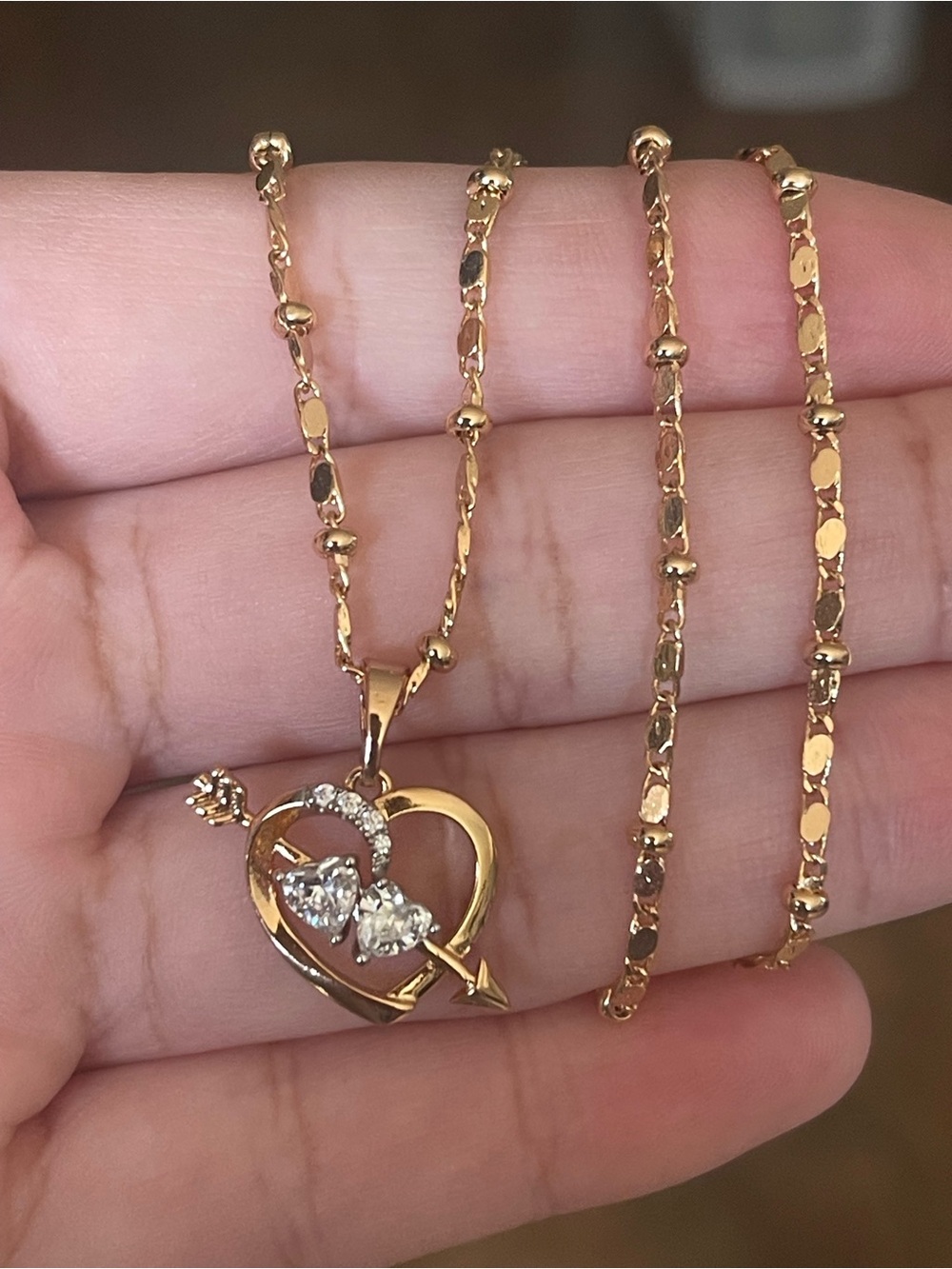 Gold Tone Heart Arrow Pendant Necklace